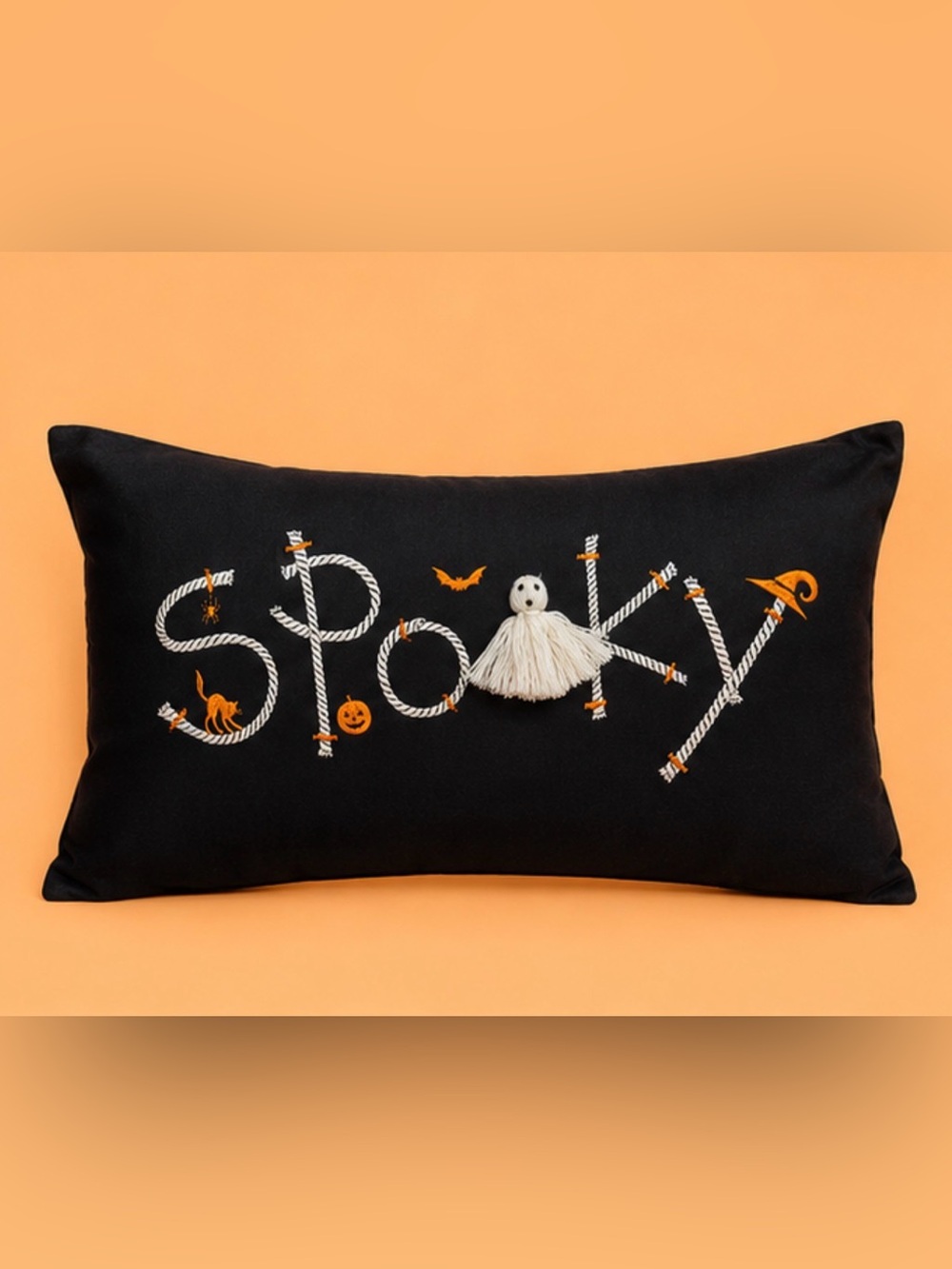 Black Halloween Embroidered “Spooky” COVER for a Throw Pillow